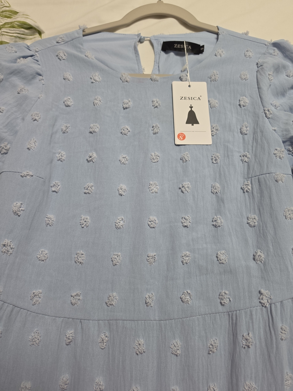 Light Blue Swiss Dot Tiered Long Sleeve Midi Dress - Picture 7 of 11